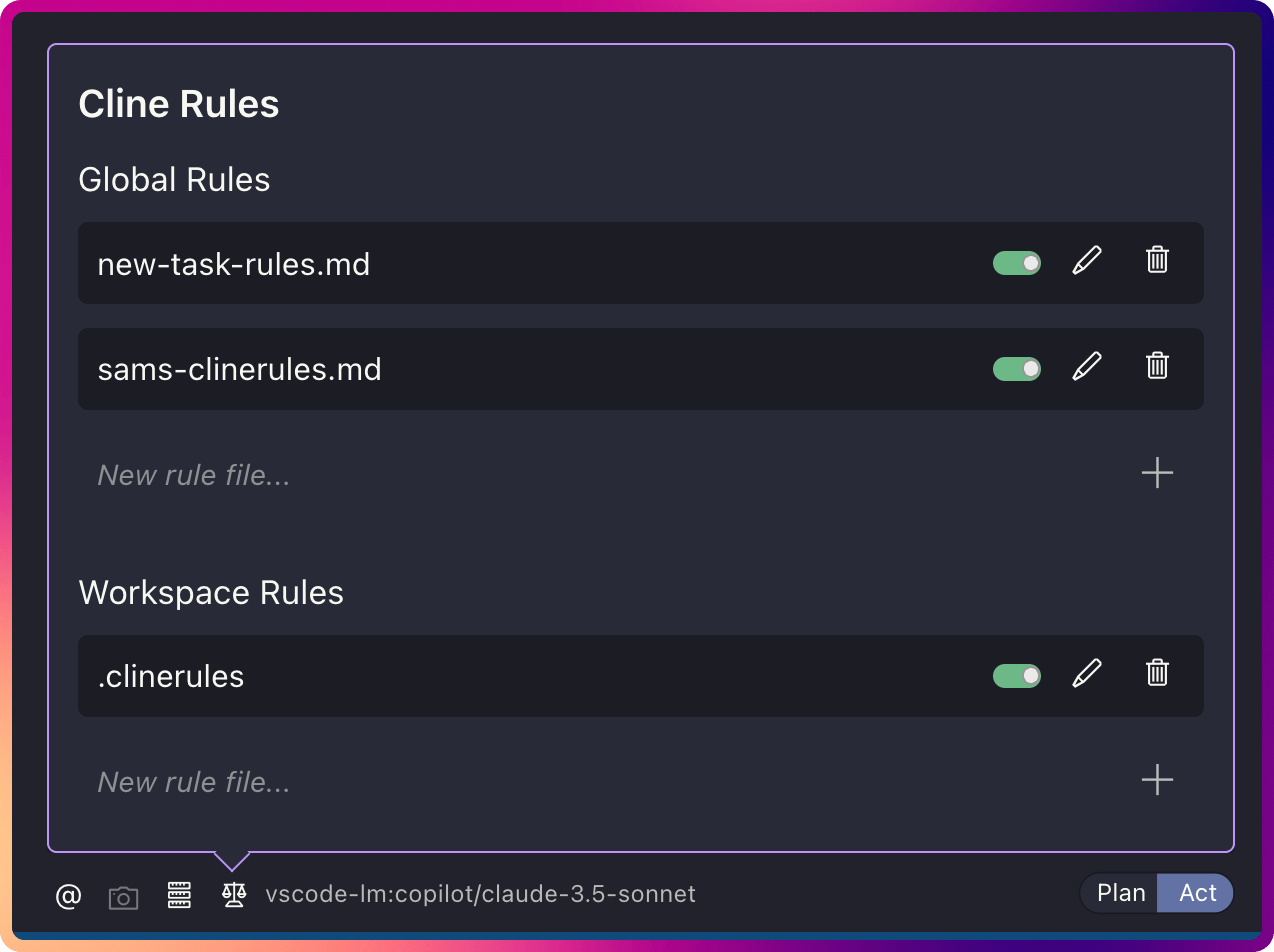 cline rules settings